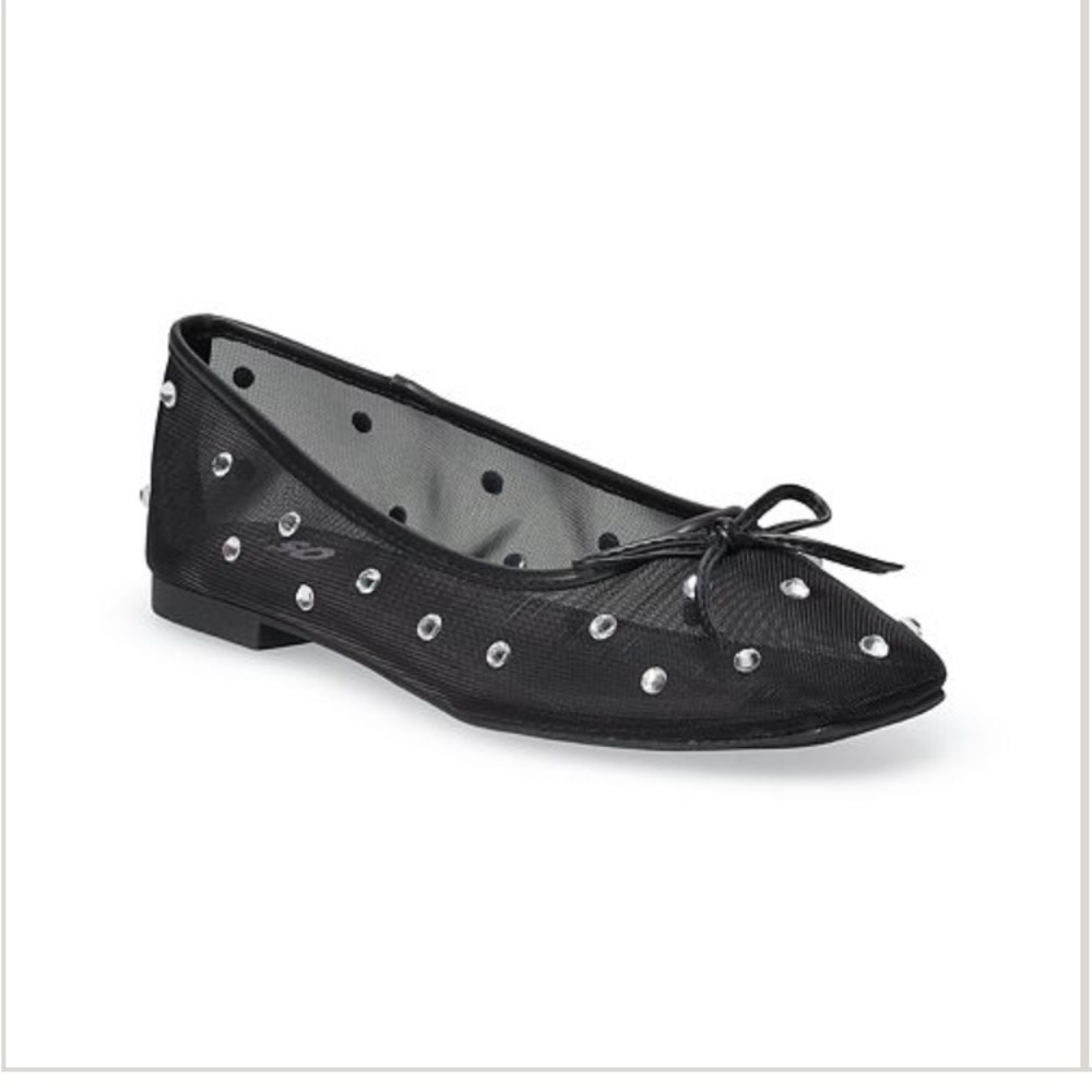 SO Lelani sz 7.5 black mesh rhinestones ballerina flats shoes